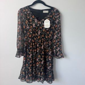 Altar’d State Dress Floral Fall Black Ruffle Hem Woman’s XS